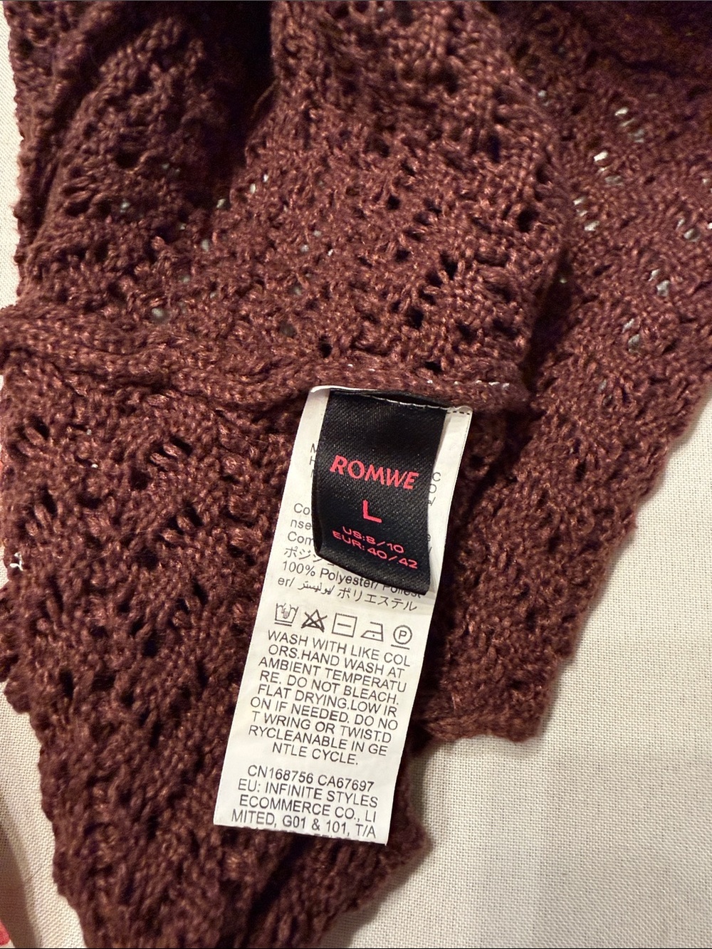 ROMWE Brown Crochet Halter Crop Top with Floral Embroidery - Picture 3 of 5